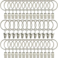 AMZSEVEN 40 Pack Curtain Rings with Clips, Drapery Clips with Rings, Drapes Rings 1.26 in Interior Diameter, Fits up to 1 in Curtain Rod, Matte Silver