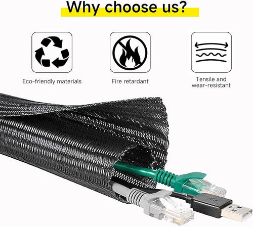 25ft 1/2 inch Cable Sleeve, Wire Loom Twire Protector tubing for USB Cable, Cord Wraps for Electrical Cords, Audio Video Cable, Cable Sleeves Cord Management Protect Cat Chewing