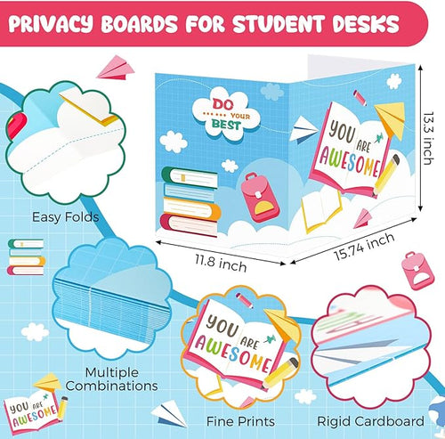 24 Pcs Privacy Boards for Student Desks Bright Colored Classroom Desk Divider Trifold Table Desk Privacy Panel Folders Screen Partition for School Teacher Student Study Test Home(Elegant)