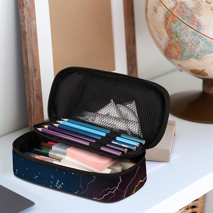 Pardick Soccer Big Capacity Pencil Pen Case Flame Soccer Large Pencil Pouch with Zipper Compartments Pencil Bag for Boys Girls Adults Student Office School Supplies