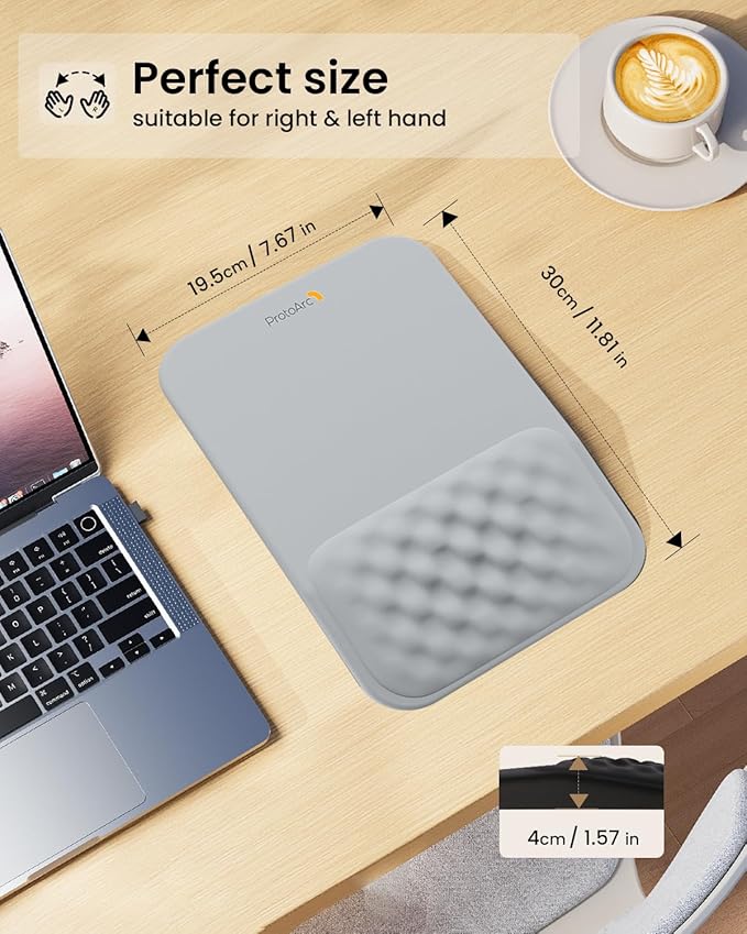 ProtoArc Ergonomic Mouse Pad with Wrist Rest, MP50 Mousepad with Massage Design, Soft Memory Foam and Non-Slip PU Base for Pain Relief, Desk, Home, Office, 12x8 Inches, Gray