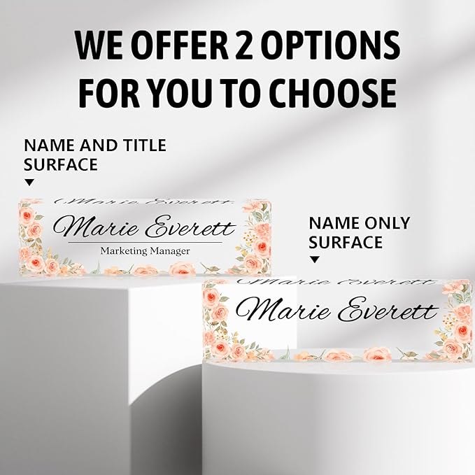 Personalized Name Plate for Desk - Office Gifts for Teacher, Boss, Employee Appreciation - Desk Decor (Blooming)