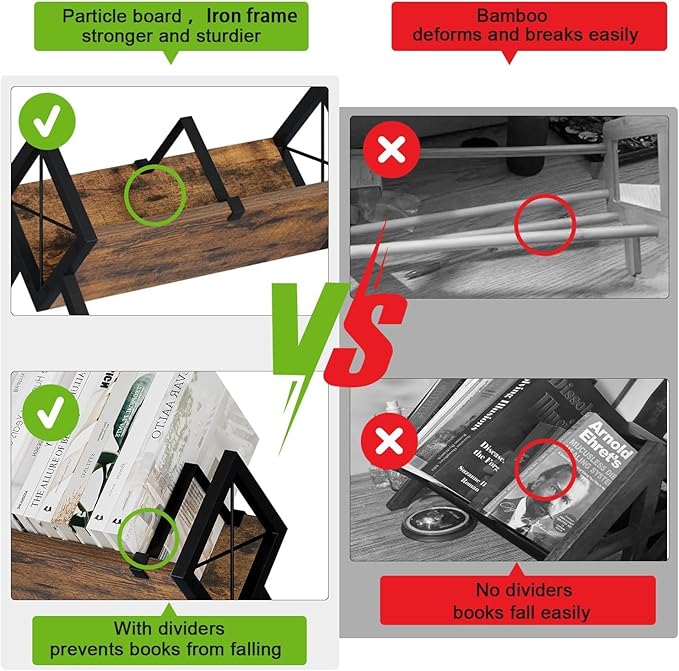 YINMIT Wood Desktop Bookshelf, Retro Tabletop Bookshelf, Desk Shelf for Top of Desk in Living Room, Home, Office, Tilting Bookcase for CDs, Magazine, Books, Home Decor