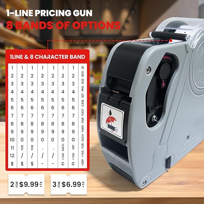 2 Pack Price Gun - 1 Line Label Pricing Gun with 10,000pcs White Labels Handheld Date Code Prices Labels Maker with Pre-Loaded Inks & Label Remover for Retails, Yard Sales, Groceries, Supermarket