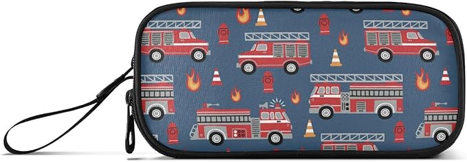 Fire Trucks Pencil Case Box Boys Girls Large Pencil Pouch with Zipper Compartments Big Capacity Stationery Pen Bag Organizer for Kids Teens Adults School Office