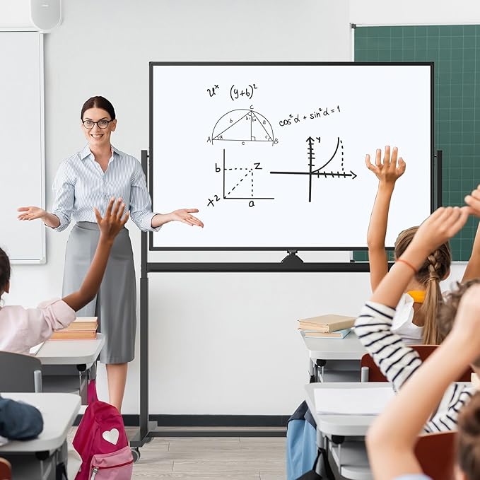Large Dry-Erase Rolling Magnetic Whiteboard - TSJ OFFICE 48 x 32 Inches Dry Erase Board with Stand Height Adjust Double Sides Mobile White Board Easel on Wheels Office, Home & Classroom