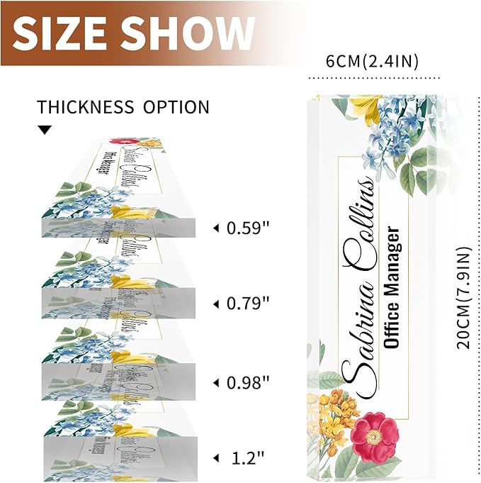 Name Plate for Desk, Desk Name Plate Personalized, Blue Office Decor for Women Men, Acrylic Desktop Accessories, Office Gifts for Boss Nurse Teacher Coworker, Employee Appreciation Gift (Flowers B)