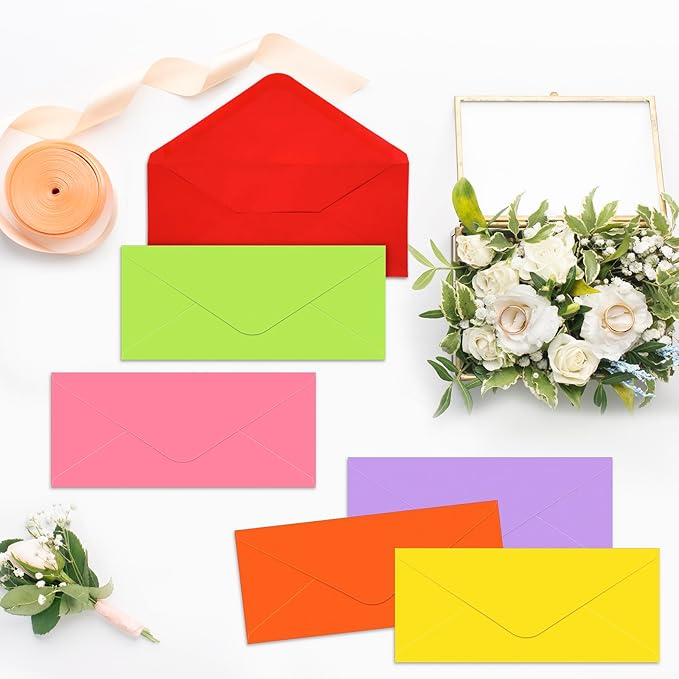 Outus 500 Pcs #10 Colored Envelopes Business Envelopes Adhesive Security Letter Size for Mailing Office Letter Check Invoices Letterhead Invitations Announcements 4-1/8 x 9-1/2''(Cute Color)