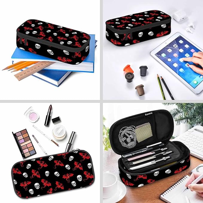 Skull Dragon Pencil Case Dead Black Red Animal Pencil Bag Pen Markers Pouch Holder Organizer for Office Clerks
