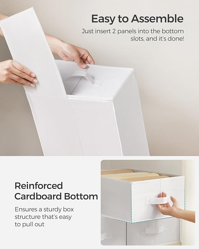 SONGMICS Set of 4 Large Size Wardrobe Clothes Organizers, 6-Compartment Foldable Drawer Organizers with Handles, 16.5 x 11.8 x 6.7 Inches, for Pants, Sweaters, Jeans, Cloud White URUS009W04