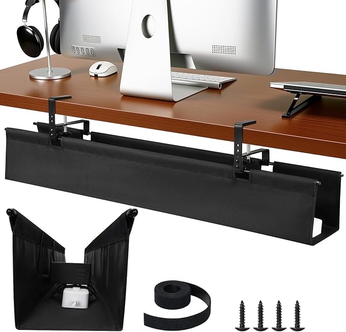 SHUWEI 36" Under Desk Cable Management Tray, Premium Fabric Cable Management for Desk, Clamp/Screw Mount Cable Tray for Office and Home (Black, 36" L)