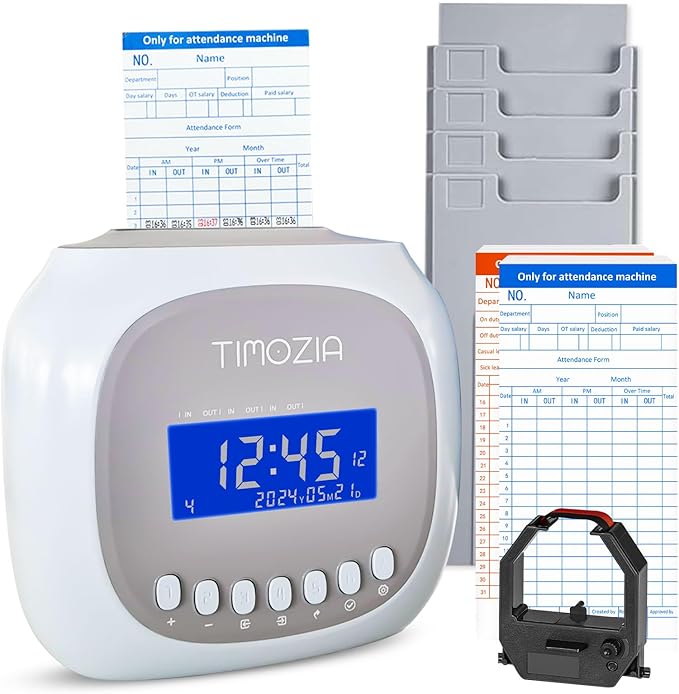 Time Clocks for Employees Small Business, Auto-Align Time Clock, 6 Punches per Day Time Card Machine, Time Clock Punch Machine with 100 Time Cards, 2 Ink Ribbons and 4 Racks(Military Time)