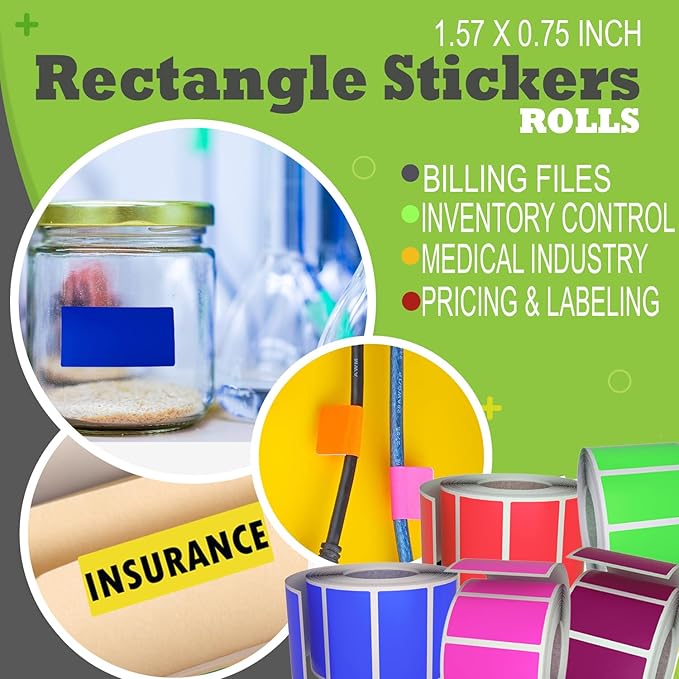 Small Color-Coding Sticker Roll 1.57" x 0.75", 5 Rolls- 2500-Pack, Rectangular Organizing Labels 40mmx19mm (Yellow) by Royal Green