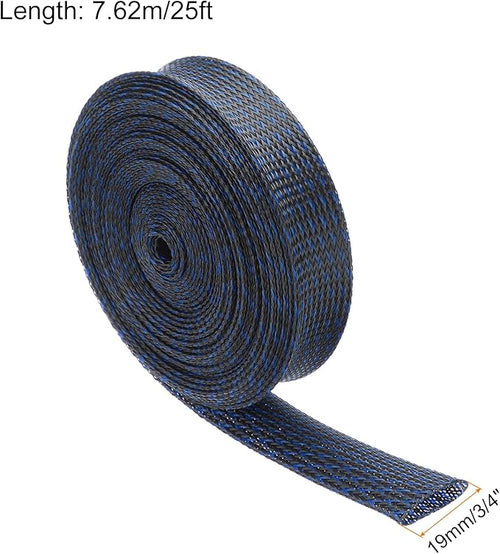 25ft PET Expandable Wire Loom 3/4 Inch, PET Braided Wire Sleeving Cable Management Sleeve Tubing [for Audio Video Home Office Cord Protector]-Black, Blue