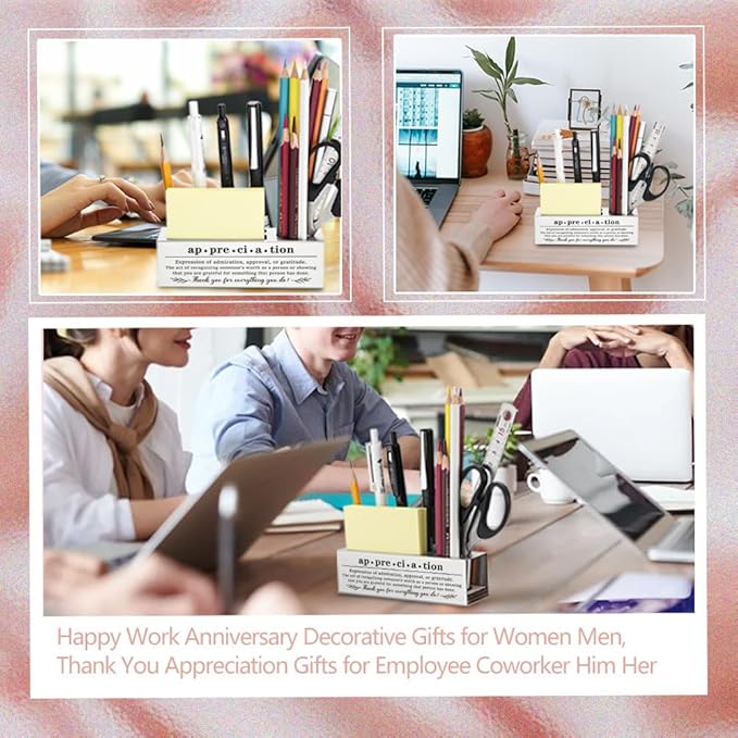 Thank You Appreciation Pencil Holder for Coworker, Boss, Employee, or Leader, Office Desk Decorations, Work Gratitude Gifts for Team, Metal Pen & Pencil Organizer with Encouraging Quote YCP78