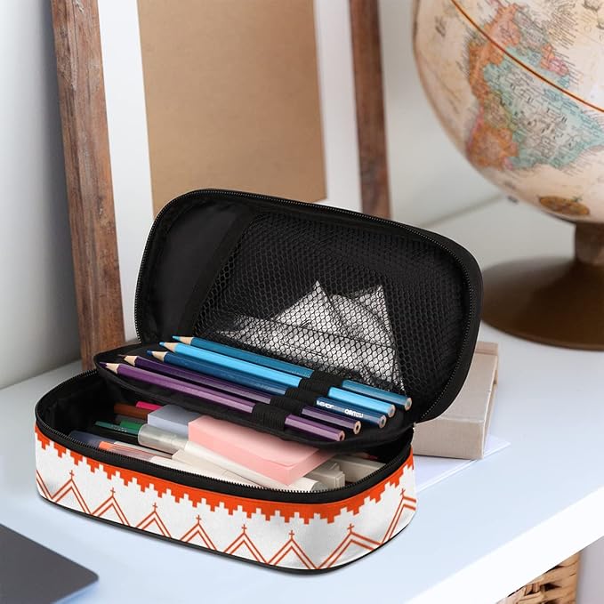 Pardick Aztec Big Capacity Pencil Pen Case Aztec Print Large Pencil Pouch with Zipper Compartments Pencil Bag for Boys Girls Adults Student Office School Supplies