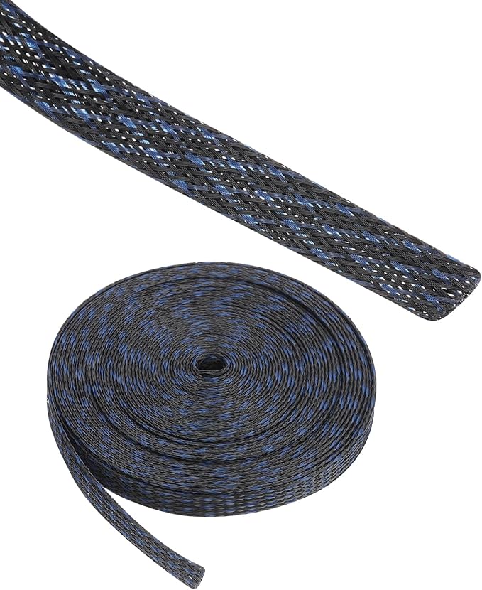 25ft PET Expandable Wire Loom 3/8 Inch, PET Braided Wire Sleeving Cable Management Sleeve Tubing [for Audio Video Home Office Cord Protector]-Black Blue