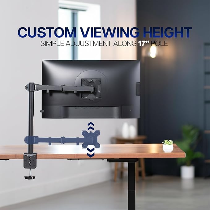 VIVO Single 13 to 38 inch Ultrawide Monitor Arm Desk Mount, Regular Screens up to 32 inches, 22 lbs capacity, Fully Adjustable Stand with C-Clamp and Grommet Base, Black, STAND-V001