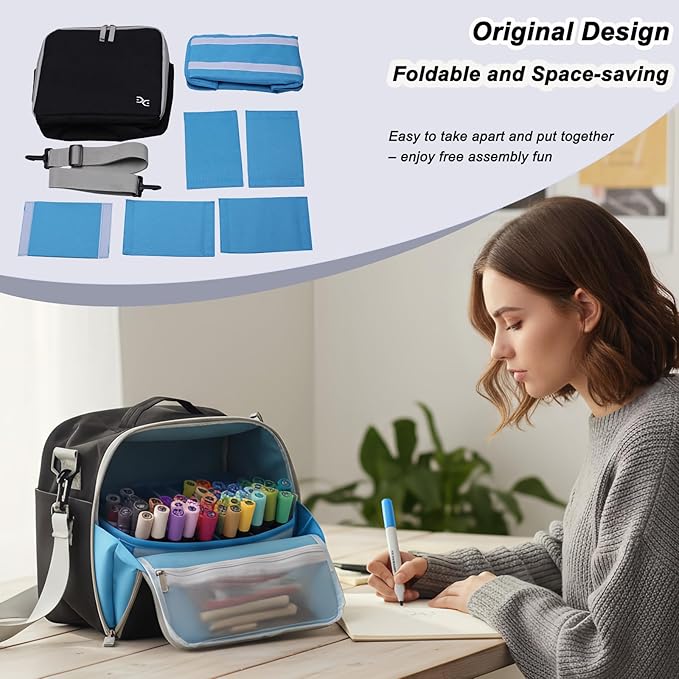 Togood Large Storage Tote Bag for Marker Pens Brush Pen Coloring Pencils Books Art and Crafts Supplies Tools Cosmetics, Up to 130 Pens,black