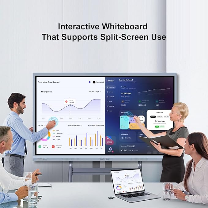 55'' Smart Board, 8+256 GB Interactive Whiteboard, 4K Electronic Digital Whiteboard with Dual System, Android iOS 12.0, Touchscreen Smart Board for Classroom, Office and Home (Wall Mount Included)