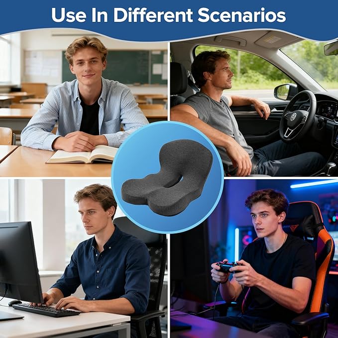 Urban Deco Memory Foam Seat Cushion, Office Chair Seat Cushion with L-Shaped Design, Ergonomic Back and Seat Pad Cushion for Car, Driving, Office, Black