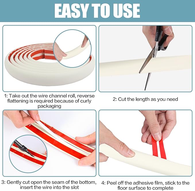 Floor Cord Cover Cable Cavity Self Adhesive Cord Hider Floor 10FT Floor Cable Management Power Cord Protector Floor Electric Cord Covers for Offices, Gym, Exhibitions (Beige, 0.78" x 10')