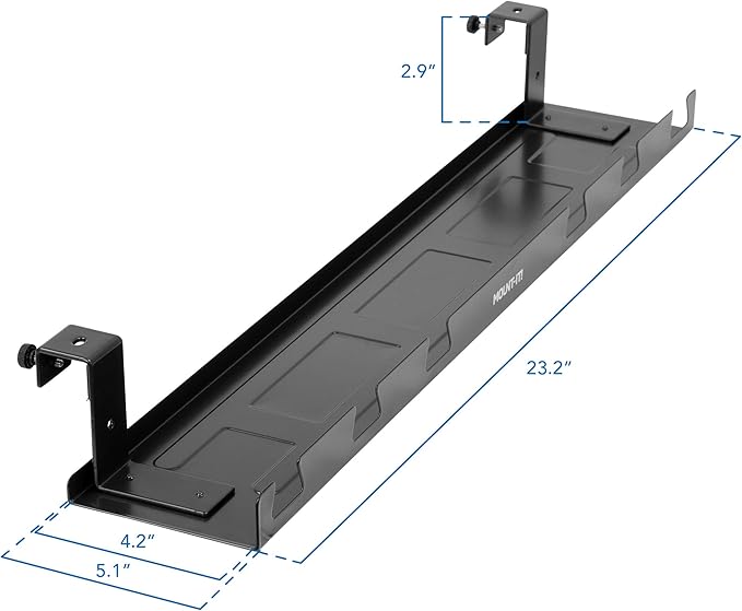 MOUNT-IT! Under Desk Cable Tray [23" Length] Wire Management Basket for Desktop Computers, Laptops, Sit Stand Desks and Workstations (Black)