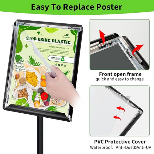 2Packs Adjustable Pedestal Sign Holder Stand 8.5''x11'', Floor Standing Poster Sign Stand, Aluminum Frame for Vertical/Horizontal View Sign stand,Outdoor/Indoor Standing Sign Holders, Black