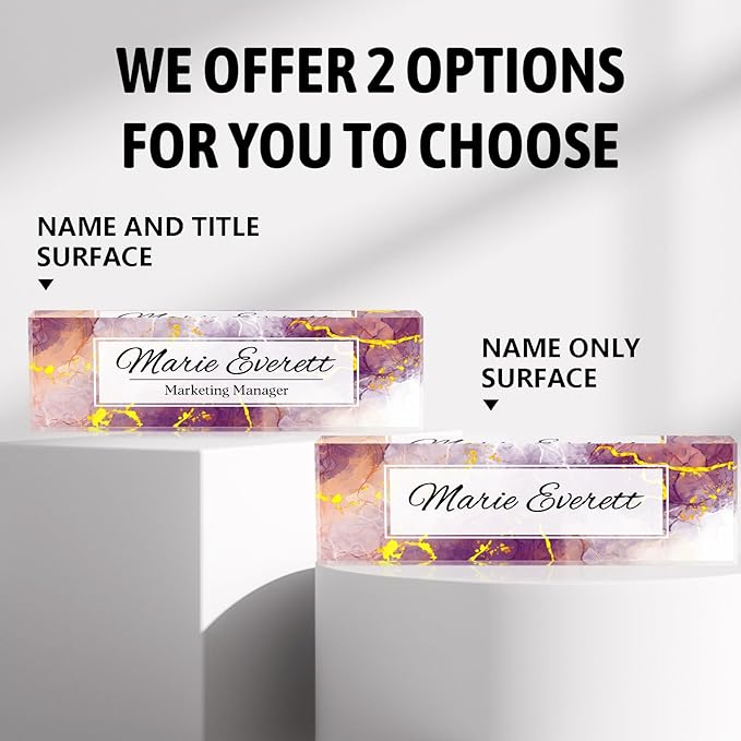 Personalized Name Plate for Desk Custom Acrylic Desk Name Plate Custom Employee Appreciation Gifts Office Gifts for Women, Men, Boss, Coworkers, Teacher, Nurse (Purple Marble)