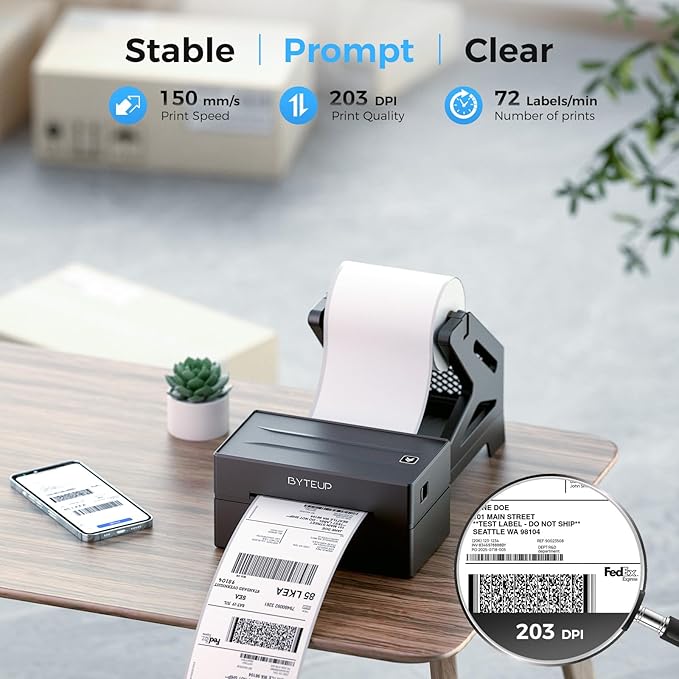 Bluetooth Thermal Shipping Label Printer, Wireless 4x6 Shipping Label Printer for Small Business, Support iOS, Android, Windows and Mac, Compatible with Amazon, Ebay, Shopify, Etsy, USPS.