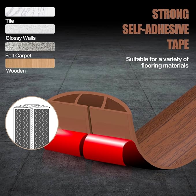 Floor Cord Cover Self Adhesive Cord Hider,3.3FT Cable Management, Extension Strip Protector for Wires, Prevent Cable Trips for Offices, Gyms, Exhibitions Cavity:0.47"(W) x0.35(H) Wood Red Teak