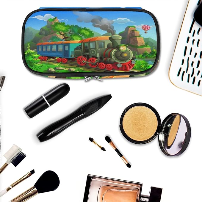 Pardick Vintage Steam Train Big Capacity Pencil Pen Case Cute Steam Train Large Pencil Pouch with Zipper Compartments Pencil Bag for Boys Girls Adults Student Office School Supplies