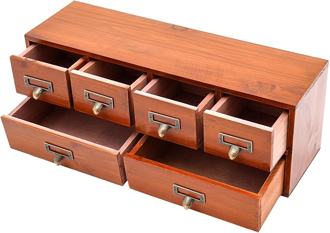 6-Drawer Wooden Desk Organizer, Vintage Desktop Organizer Cabinet Desk Drawer Organizer Storage Box for Office Home, No Assembly Required
