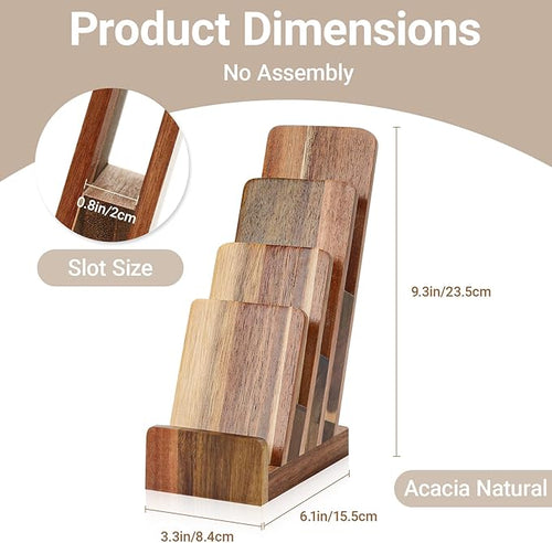 2 Pack Acacia Wood 4 Inch Wide pamphlet holder stand 4-Tier Flyer Display Stand 4×6 Inch Postcard Greeting Card Countertop Trifold Literature Holder Booklet Menu Organizer For Office Home