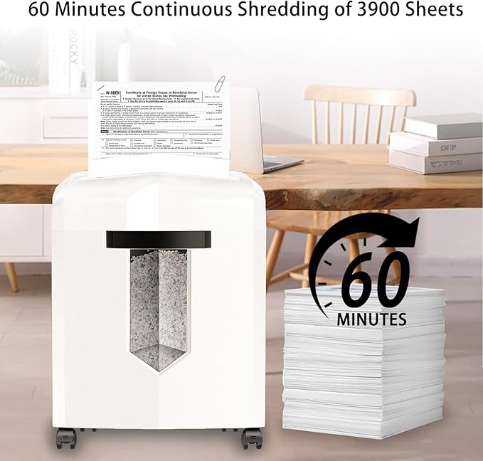 Bonsaii Micro Cut Shredder, Portable with a Convenient Handle, shredding up to 12 Sheets, P-4 Security Level, 60 Min Continuous, CD/Credit Card, Jam-Proof, 4.2 Gal Bin, White/Gray