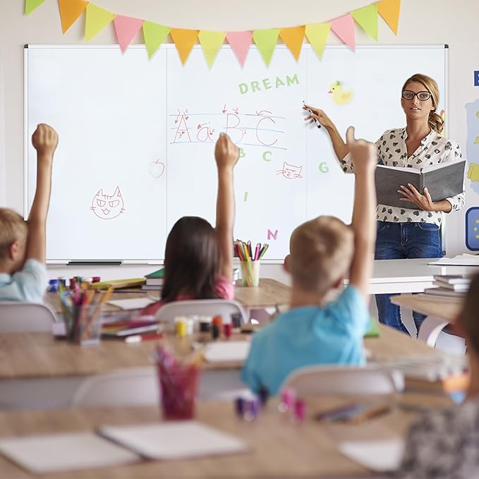 VIZ-PRO Large Magnetic Whiteboard/Foldable Dry Erase Board, 96 X 48 Inches, Wall Mounted White Board for School Office and Home 8' x 4'