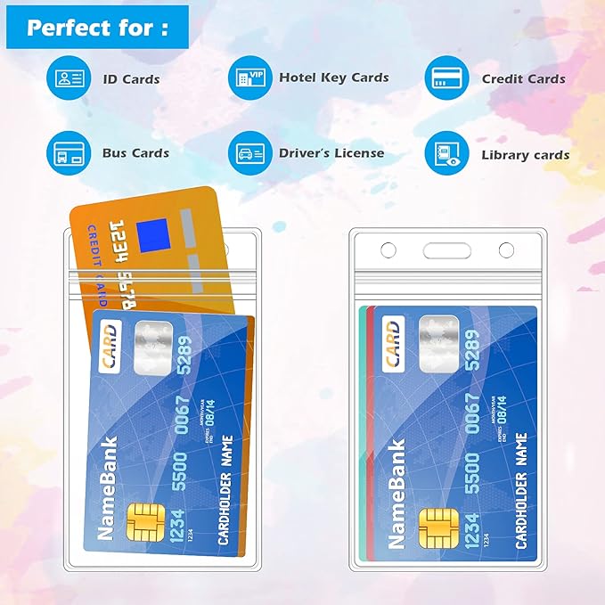 100Pcs ID Badge Holder Vertical Name Tag Holder Clear Plastic Name Badge ID Card Holders with Waterproof Resealable Zip for Office, School, Conference