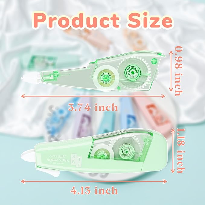 Temiary 3 Pcs Correction Tapes with 3 Pcs Extra Refills, Aesthetic White Pull Out Tape, Easy Grip & Carry, Works with Multiple Pens, Smooth for School & Office Workers (Light Green/Green/Blue)