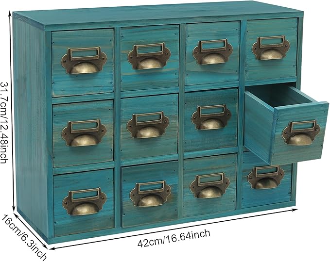 Vintage 12-Drawer Storage Cabinet – Multipurpose Desktop Organizer for Office, Craft & Home