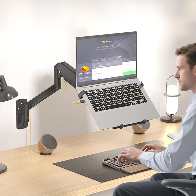 WALI Laptop Wall Mount, Full Motion Adjustable Laptop Arm Fits 10 to 17inch Notebook, 2-in-1 Monitor Wall Mount for 17 to 32inch Computer Screen, Holds up to 15.4-22lbs(GSWM001LP), Black