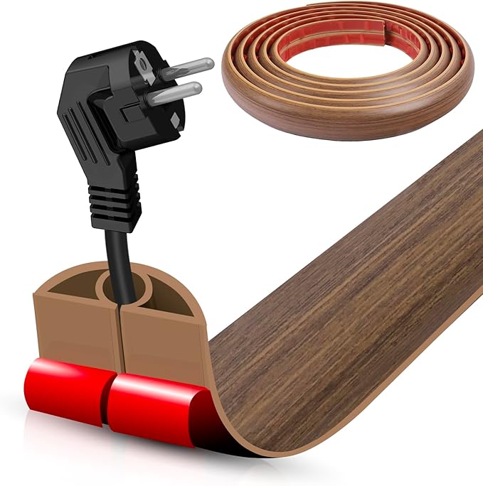 Floor Cord Cover Cable Cavity Self Adhesive Cord Hider Floor 10FT Floor Cable Management Power Cord Protector Floor Electric Cord Covers for Offices, Gym, Exhibitions (Misty Brown Wood, 0.78" x 10')