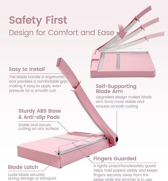 Paper Trimmer, 12" Cutting Length Heavy Duty Paper Cutter with Safety Protection and Blade Lock, Paper Cutter 12 Sheets, Cardstock/Laminate