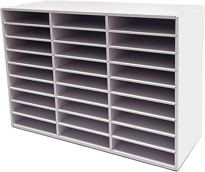 Literature Organizer - 27 - Slot Desktop File Sorter & Mail Center, Paper Storage Cabinet for Home, School & Office（White）