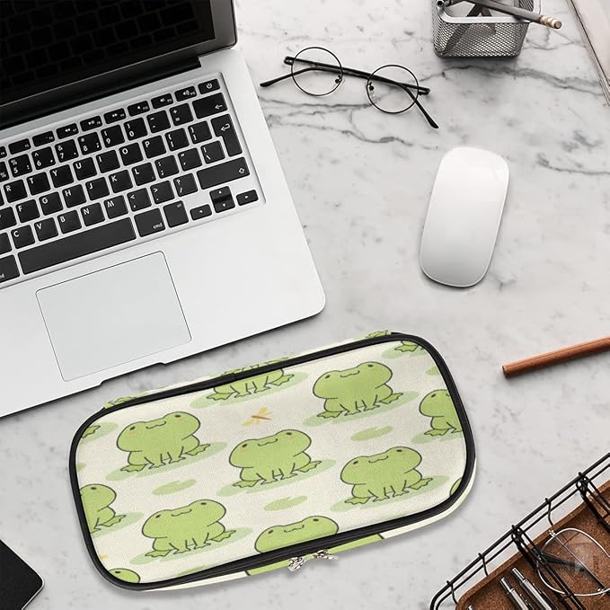 Pardick Cute Frog Big Capacity Pencil Pen Case Animal Frog Large Pencil Pouch with Zipper Compartments Pencil Bag for Boys Girls Adults Student Office School Supplies