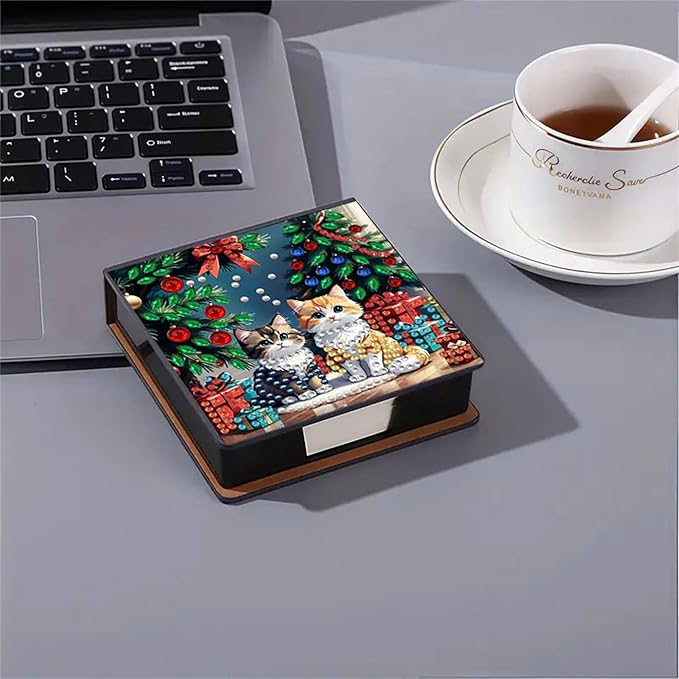 Cat Diamond Painting Kit Note Box,Memo Paper Storage Box Diamonds Art,Sticky Note Holder Diamond Art,Diamond Painting Memo Pad for Office Desk. (Cat)