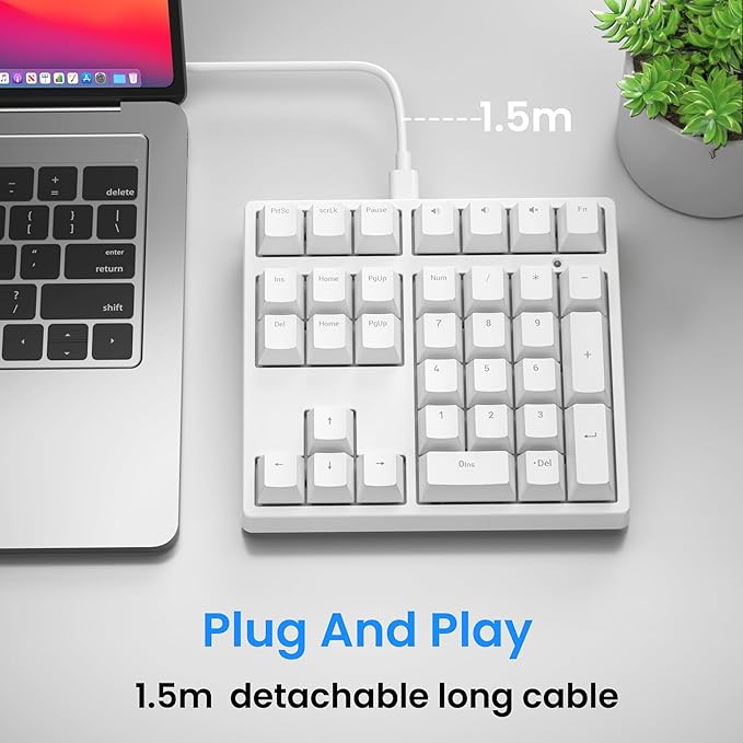 Gurjot Number Pad，Mechanical USB Wired Numeric Keypad with RGB LED Backlit,34 Keys Numpad Keyboard with PBT Keycaps Blue Switches for Windows/Mac Laptop,Computer,Desktop,PC,Notebook (White)