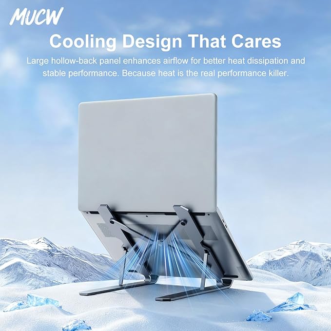 Portable Laptop Stand MXS2, 6-Level Adjustable Foldable Computer Stand for Desk, Magnetic Storage with Non-Slip Pads, Ventilated Cooling Design & Travel Carry Bag for Students and Gamers