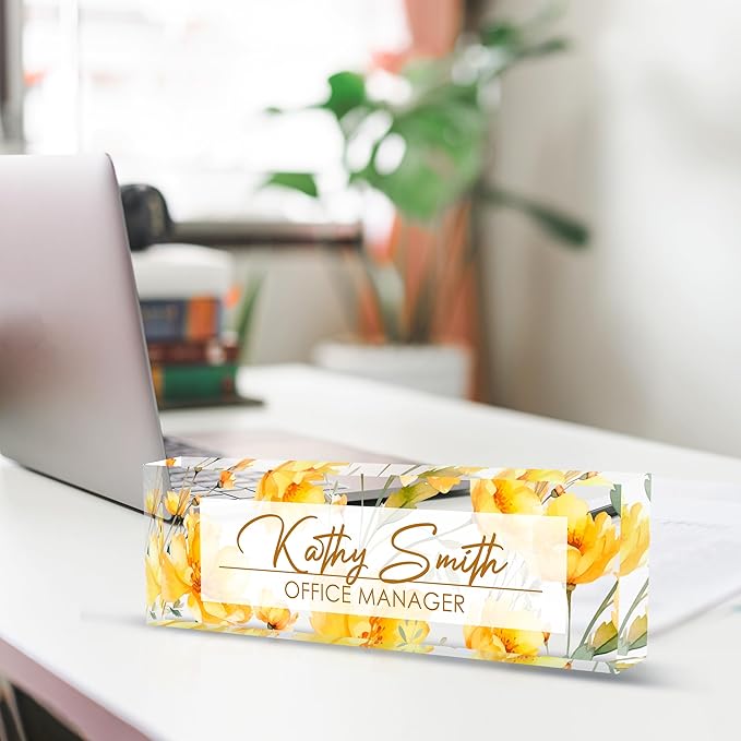 Personalized Name Plate for Desk, Custom Desk Name Plate, Acrylic Name Plate Office Desk Accessories, Personalized Office Gifts for Coworkers Teachers, Employee Appreciation Gifts (A-WaterColor5)