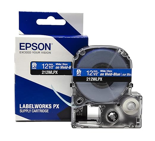 Epson LABELWORKS 212WLPX Genuine PET (Polyester) Tape Cartridge - White on Blue Label Maker Tape - 1/2" (12MM) Wide, 30'