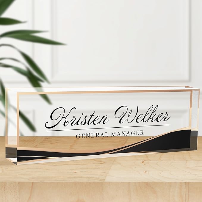 Personalized Office Name Plate, Custom Name Plate for Desks, Office Desk Decorations Gift for Women Men, Acrylic Desk Name Plate for Teacher Coworkers Staff Boss (Business Style-2)